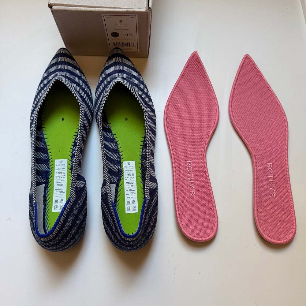 NEW Rothys Riviera Stripe Blue Points Flats - Picture 4 of 5